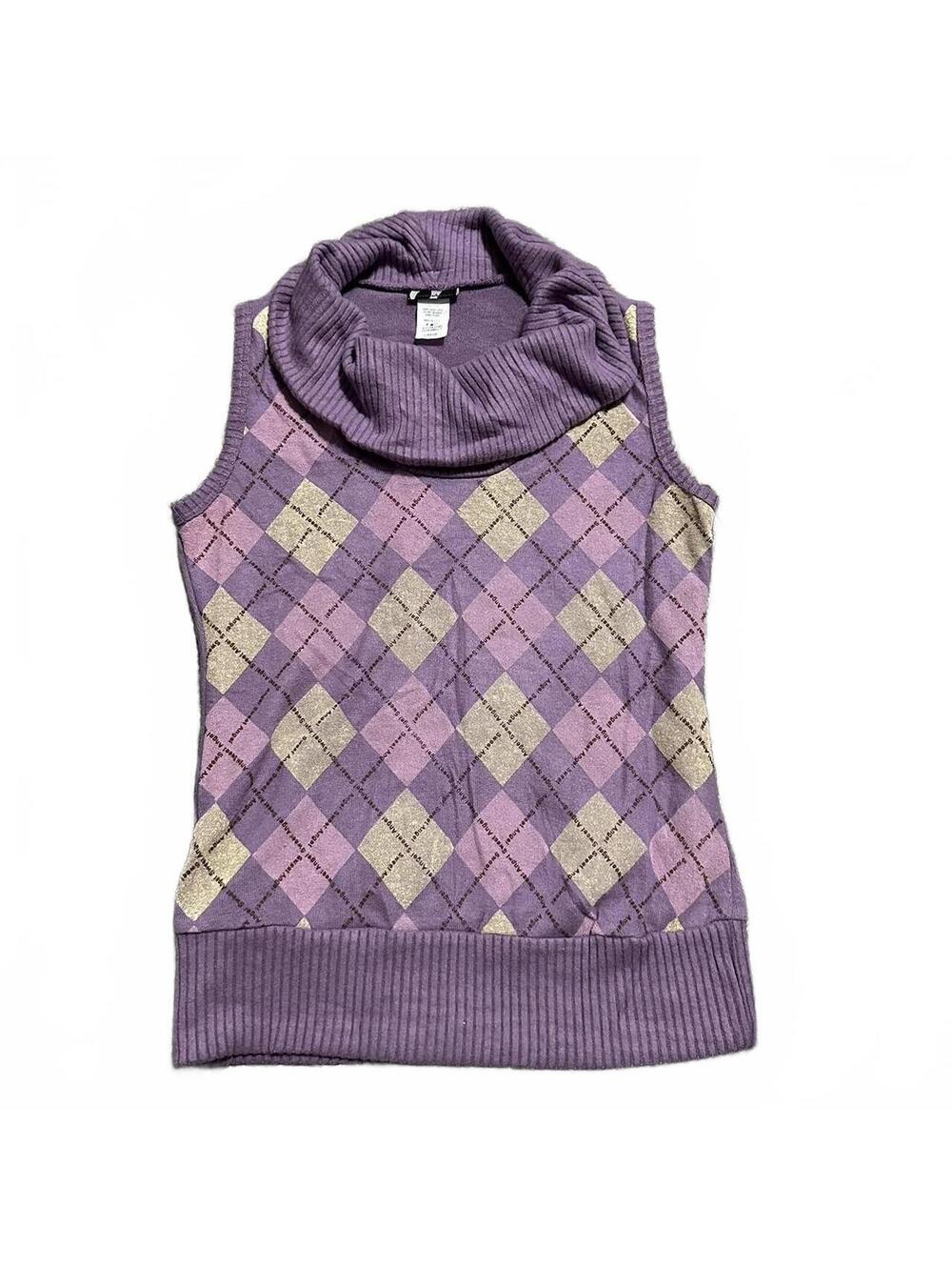 Y2K Monteau Brand Diamond Knit Purple Sleeveless Top Vest Size L